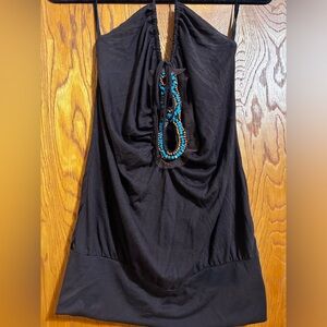 Vintage early 2000s dark brown tunic like length bubble hem top